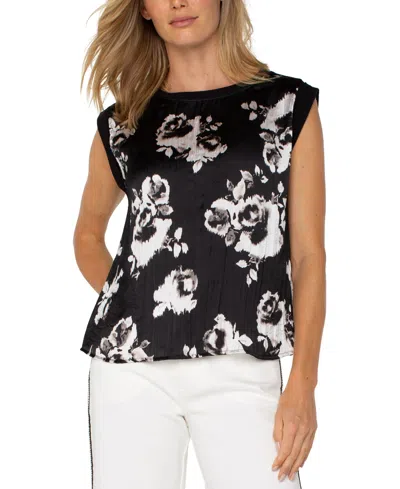 Liverpool Los Angeles Petite Floral-front Sleeveless Top In Black White Floral