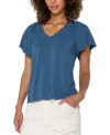Liverpool Los Angeles Women's Flutter-sleeve V-neck T-shirt In French Blue