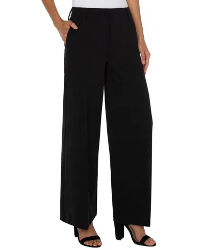 Liverpool Los Angeles Petite Kelsey Wide-leg Trousers In Black