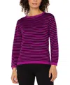 Liverpool Los Angeles Petite Long Sleeve Boxy Round Neck Sweater In Purple