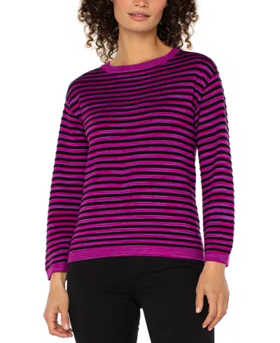 Liverpool Los Angeles Petite Long Sleeve Boxy Round Neck Sweater In Purple