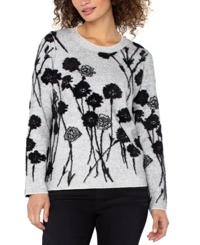 Liverpool Los Angeles Petite Long Sleeve Crewneck Sweater In Gray