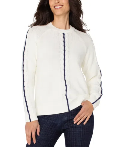 Liverpool Los Angeles Petite Long Sleeve Crewneck Sweater In White