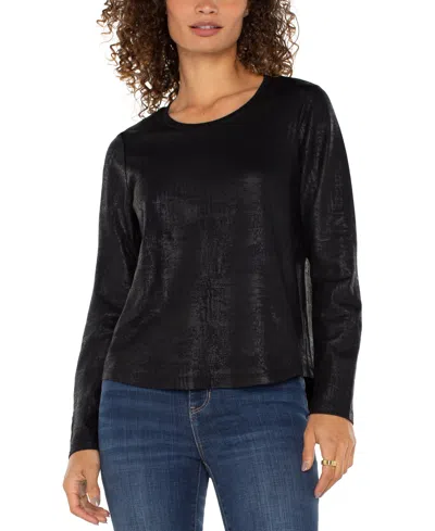 Liverpool Los Angeles Petite Long Sleeve Knit Top In Black
