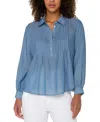 Liverpool Los Angeles Petite Long-sleeve Popover Woven Blouse In Bridgeton Light