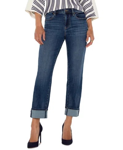 Liverpool Los Angeles Petite Marley Cuffed Girlfriend Jeans In Blue