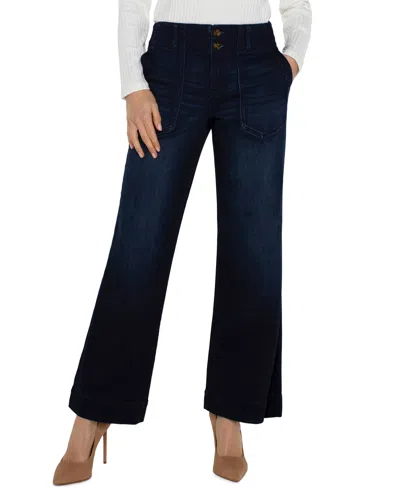 Liverpool Los Angeles Petite Mid Rise Wide Leg Pants In Blue