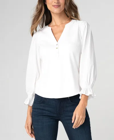 Liverpool Los Angeles Petite Modified V-neck Blouse In White