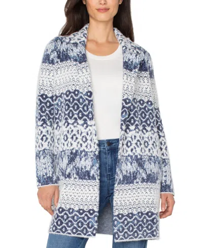 Liverpool Los Angeles Petite Open Front Coat Sweater In Blue