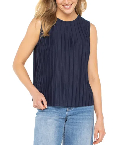Liverpool Los Angeles Petite Pleated Knit Sleeveless Top In Blue