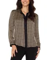 Liverpool Los Angeles Petite Printed Satin Shirt In Brown