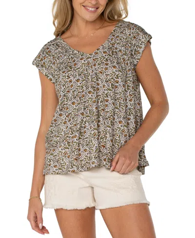 Liverpool Los Angeles Petite Printed Tie-back Dolman-sleeve Top In Gray