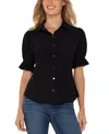 Liverpool Los Angeles Puff Sleeve Knit Snap-up Shirt In Black