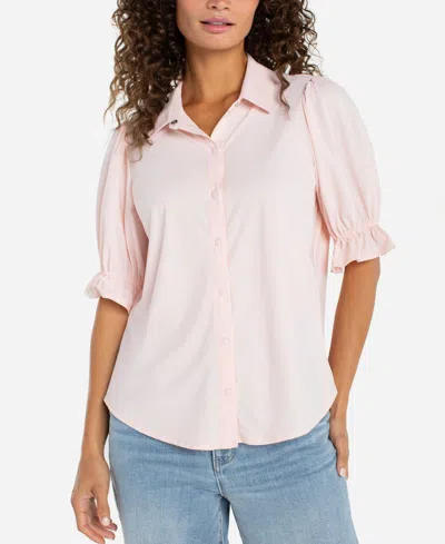 Liverpool Los Angeles Petite Puffed-sleeve Blouse In Pink