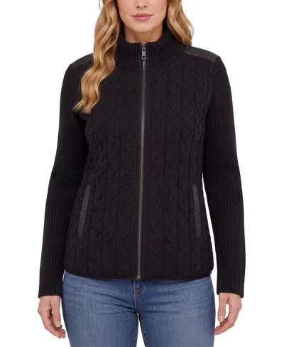 Liverpool Los Angeles Petite Reversible Quilted Cable-knit Jacket In Blue