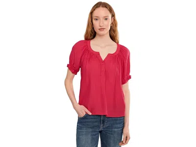 Liverpool Los Angeles Petite Short Sleeve Half Placket Woven Blouse In Red