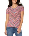 Liverpool Los Angeles Liverpool Plus Size Ikat-print Mitered Knit Short-sleeve Top In Paradise ml Stripe