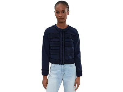 Liverpool Los Angeles Petite Soft Touch Twill Collarless Jacket With Fray Lace In Multi