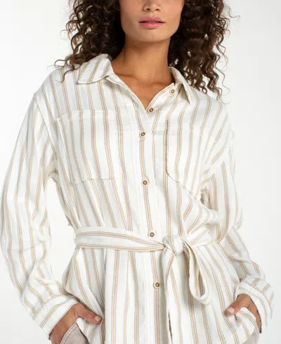 Liverpool Los Angeles Petite Striped Belted Shacket In White