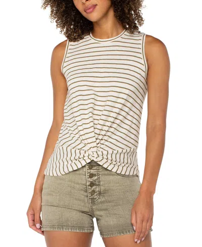 Liverpool Los Angeles Petite Striped Twist-front Sleeveless Top In Neutral