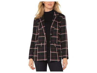 Liverpool Los Angeles Petite Tattersall Plaid Knit Jacquard Boyfriend Blazer In Black