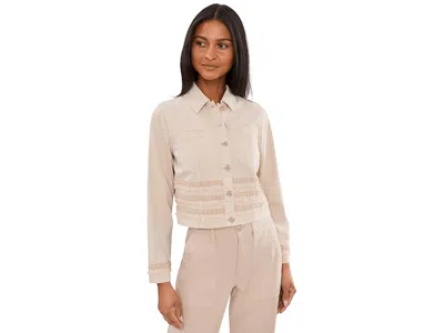 Liverpool Los Angeles Petite Trucker Jacket With Fray And Lace In Neutral