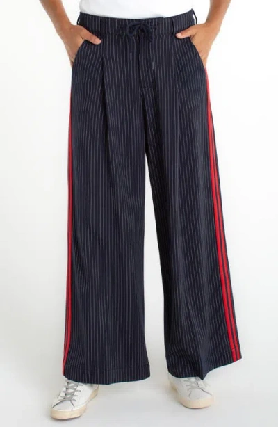 Liverpool Los Angeles Pinstripe & Side Stripe Pleated Drawstring Pants In Black
