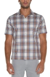 Liverpool Los Angeles Printed Short Sleeve Button Front Shirt In White Peach Multi