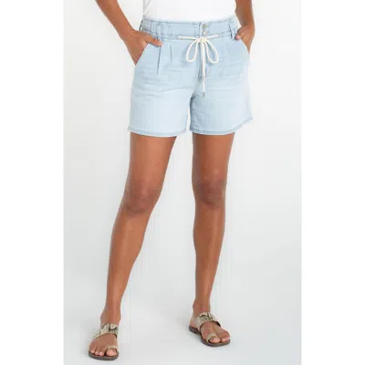 Liverpool Los Angeles 5 Mid-rise Tie Front Denim Shorts With Pleats In Blue
