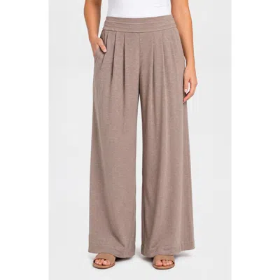 Liverpool Los Angeles Pleat Front Pull On Wide Leg Pants In Brown