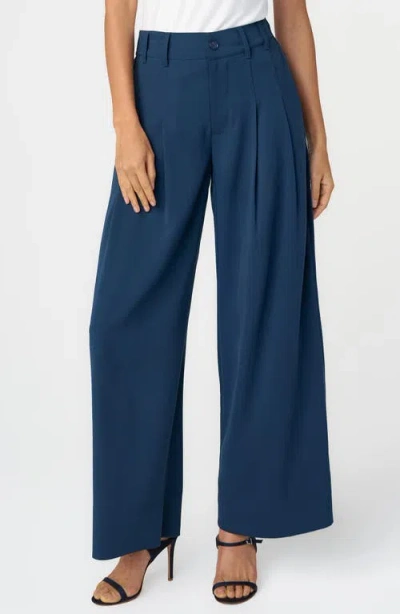 Liverpool Los Angeles Pleated Wide Leg Ankle Pants In Blue