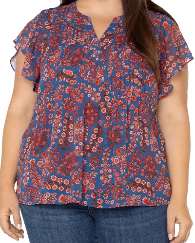 Liverpool Los Angeles Plus Double Layer Flutter Sleeve Woven Blouse In Pink