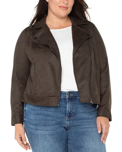 Liverpool Los Angeles Plus Faux Suede Moto Jacket In Black Olive