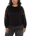 Liverpool Los Angeles Plus Lace Sleeve Crewneck Top In Black