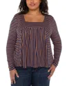 Liverpool Los Angeles Plus Long Sleeve Square Neck Knit Top In Brown