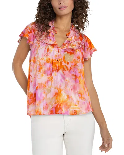 Liverpool Los Angeles Plus Ruffled Flutter Sleeve Top