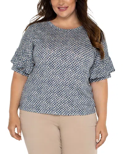 Liverpool Los Angeles Plus Ruffled Sleeve Top In Navy Text Dots