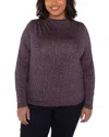 Liverpool Los Angeles Plus Shirred Long Sleeve Mock Neck Top In Purple