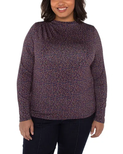 Liverpool Los Angeles Plus Shirred Long Sleeve Mock Neck Top In Purple