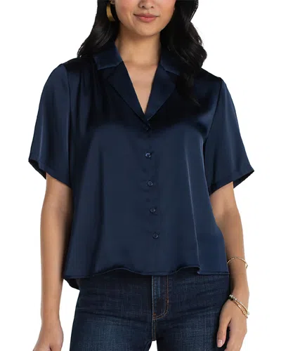 Liverpool Los Angeles Plus Short Sleeve Camp Collar Blouse In Blue