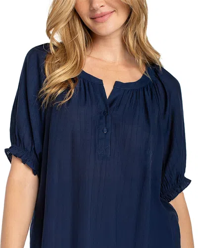 Liverpool Los Angeles Plus Short Sleeve Half Placket Woven Blouse In Blue