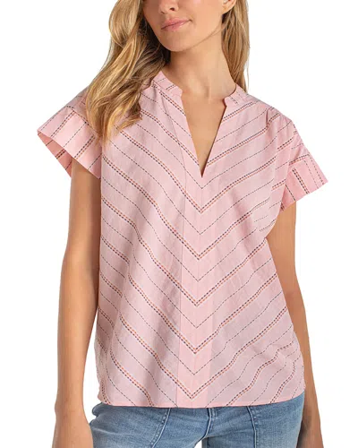 Liverpool Los Angeles Plus Short Sleeve Popover Woven Top In Pink
