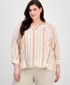 Liverpool Los Angeles Plus Size Striped Top Wide Leg Pull On Pants In Gray
