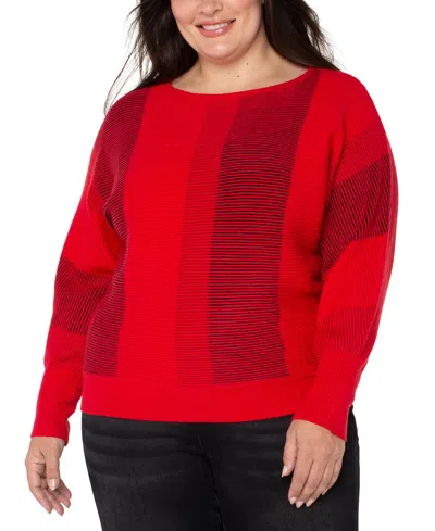 Liverpool Los Angeles Plus Size Boat Neck Dolman Sleeve Sweater In Red
