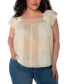 Liverpool Los Angeles Plus Size Chevron Stripe Flutter-sleeve Square-neck Blouse In Neutral