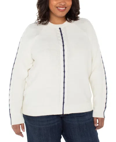 Liverpool Los Angeles Plus Size Crewneck Long Sleeve Raglan Sweater In White