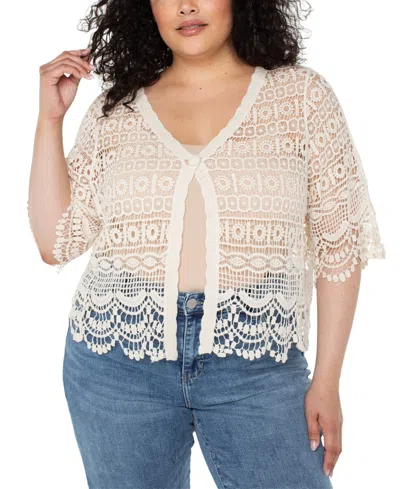 Liverpool Los Angeles Plus Size Crochet Lace Bolero In Brown