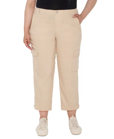 Liverpool Los Angeles Plus Size Cropped Cargo Pants In Neutral