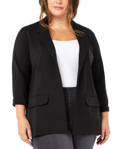 Liverpool Los Angeles Plus Size Cuffed Open-front Blazer In Black