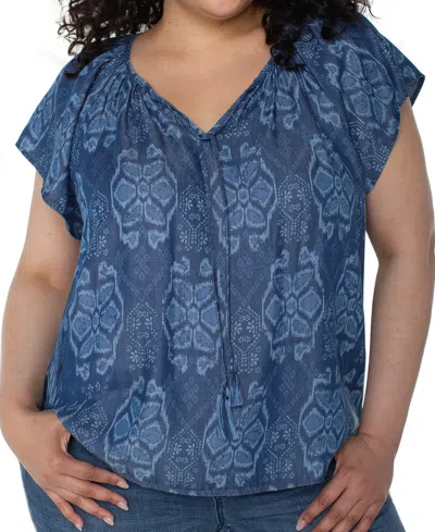 Liverpool Los Angeles Plus Size Flutter-sleeve Tie-front Woven Top